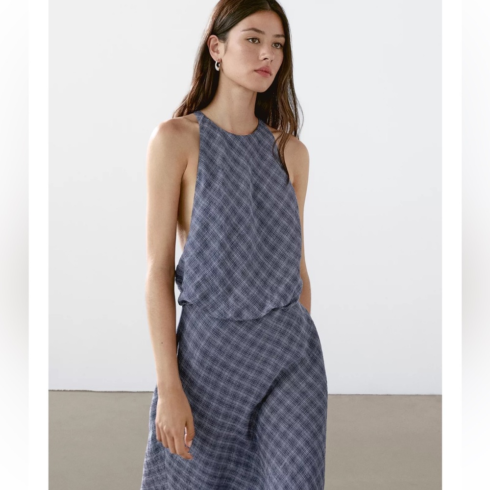 NEW Massimo Dutti Long Checkered Dress with Back Detail - Picture 9 of 12